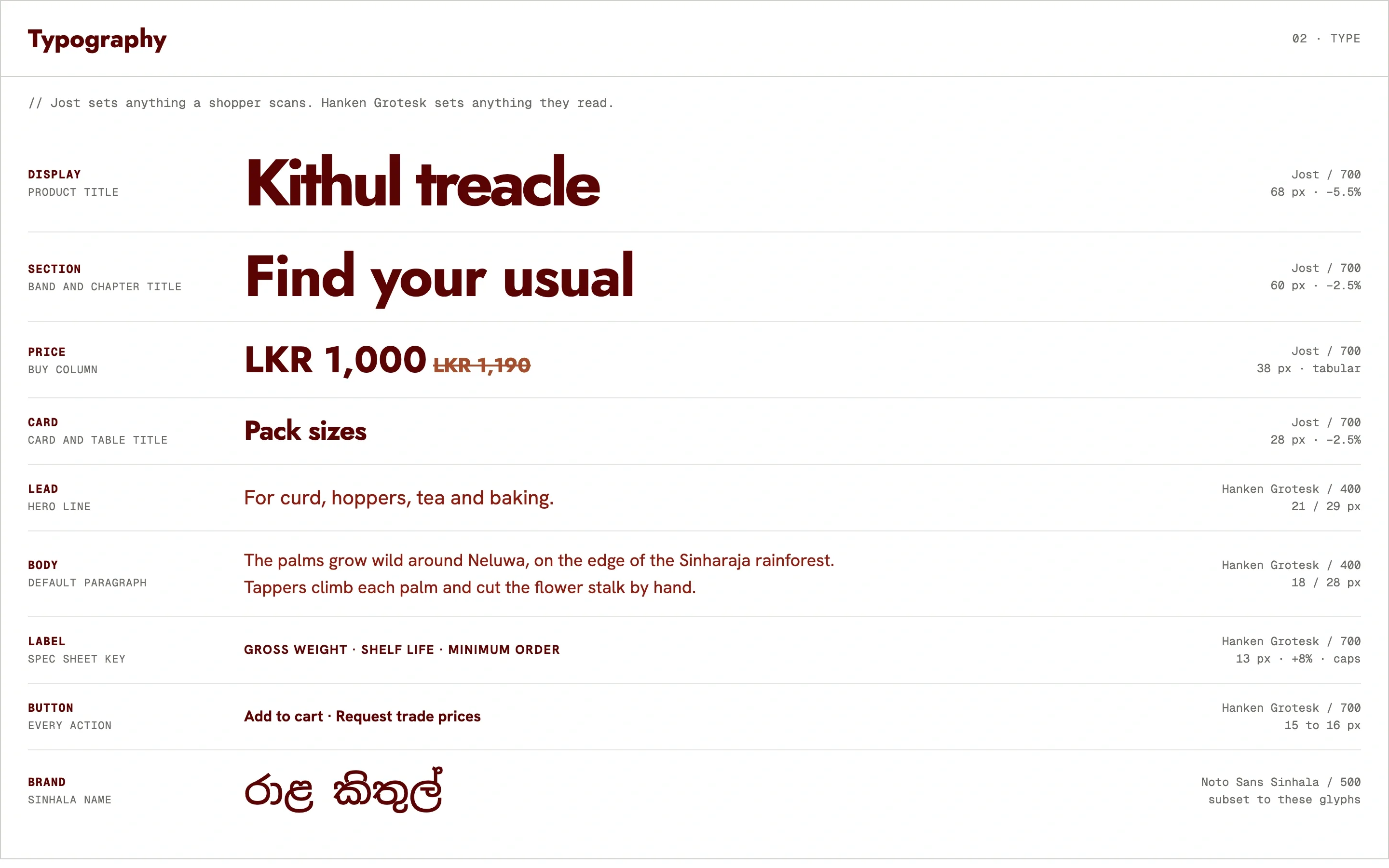 Type specimen for Jost, Hanken Grotesk and the Sinhala brand name