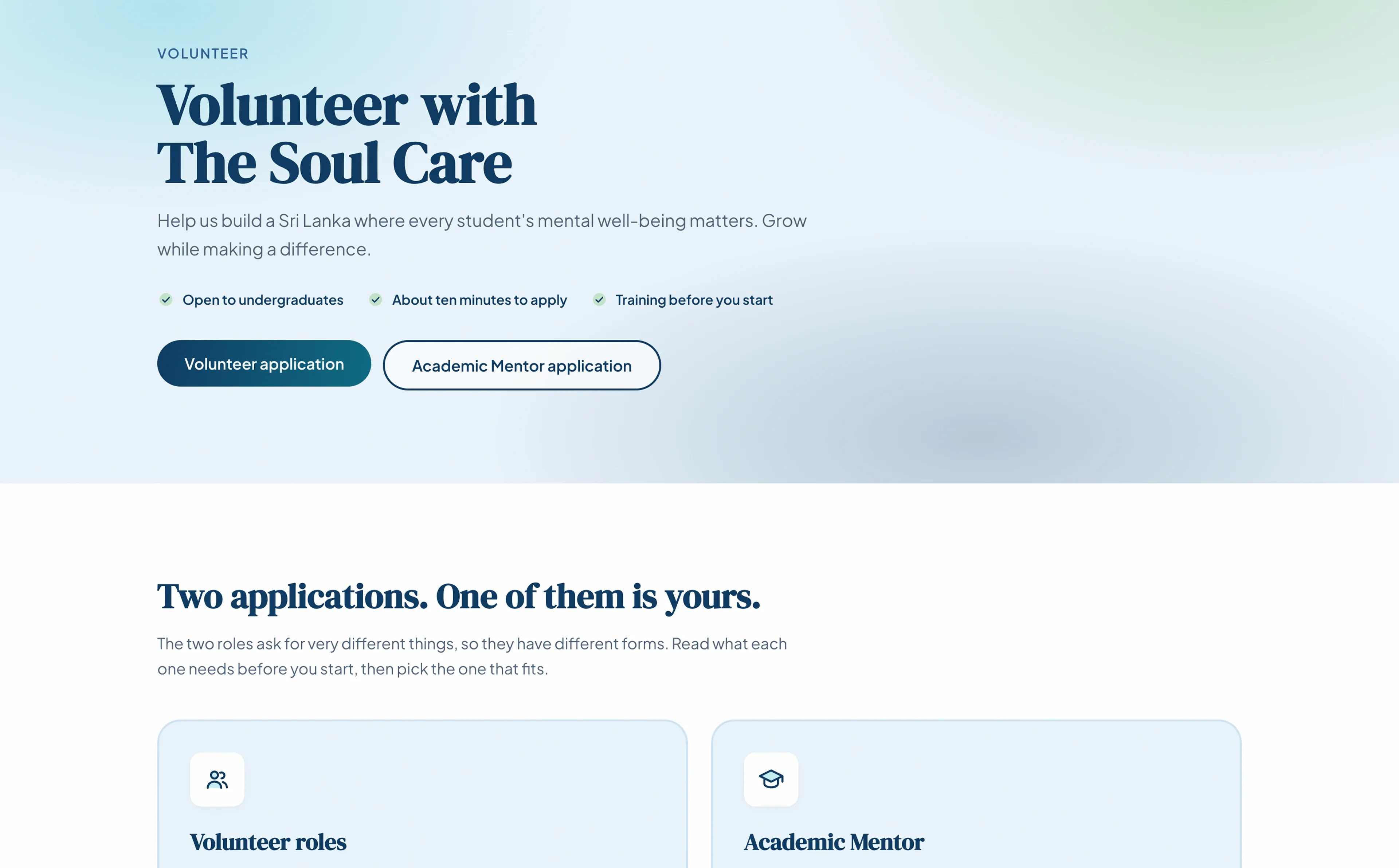 Built for the worst phone in the room — Volunteer application page